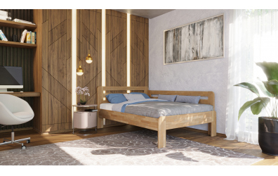 Manželská posteľ EKONOMY LEVANDULE, zábrana pravá 140x200, buk cink