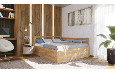 Manželská posteľ EKONOMY FREZIE BOX, zábrana pravá 160x200, buk cink