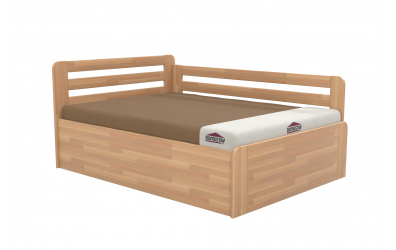 Manželská posteľ EKONOMY LEVANDULE BOX, zábrana pravá 140x200, buk cink
