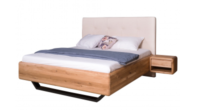 Manželská posteľ ARIA čelo čalúnené, kovová podnož, 180 cm, dub nature
