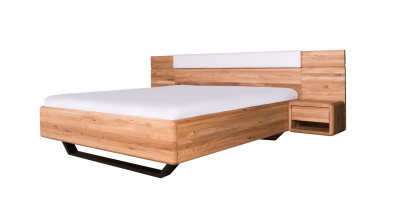 Manželská posteľ ARIA čelo nízke rozšírené s čalúnením, kovová podnož, 180 cm, dub nature