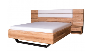 Manželská posteľ ARIA čelo vysoké rozšírené s čalúnením, kovová podnož, 180 cm, dub nature