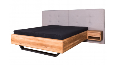 Manželská postel ARIA čelo čalouněné rozšířené, kovová podnož, 180 cm, dub nature