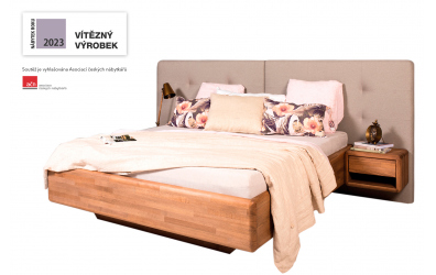 Manželská posteľ ARIA čelo čalúnené rozšírené, úložný priestor, 180 cm, buk cink
