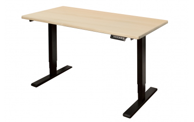 Elektrický, výškovo nastaviteľný písací stôl 127 cm, čierna podnož, smrek