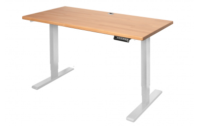 Elektrický, výškovo nastaviteľný písací stôl 127 cm, biela podnož, buk cink