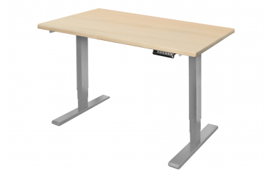 Elektrický, výškovo nastaviteľný písací stôl 115 cm, šedá podnož, smrek
