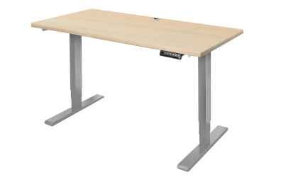 Elektrický, výškovo nastaviteľný písací stôl 127 cm, šedá podnož, smrek