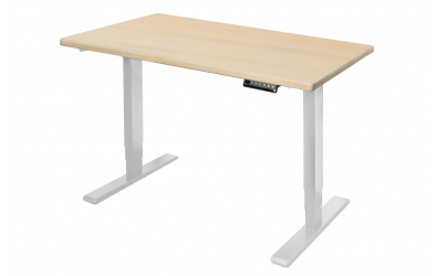Elektrický, výškovo nastaviteľný písací stôl 115 cm, biela podnož, smrek