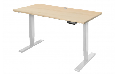 Elektrický, výškovo nastaviteľný písací stôl 127 cm, biela podnož, smrek