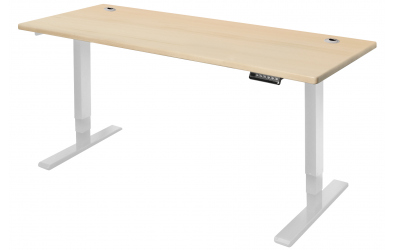 Elektrický, výškovo nastaviteľný písací stôl 150 cm, biela podnož, smrek