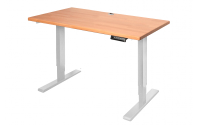 Elektrický, výškovo nastaviteľný písací stôl 115 cm, biela podnož, buk cink